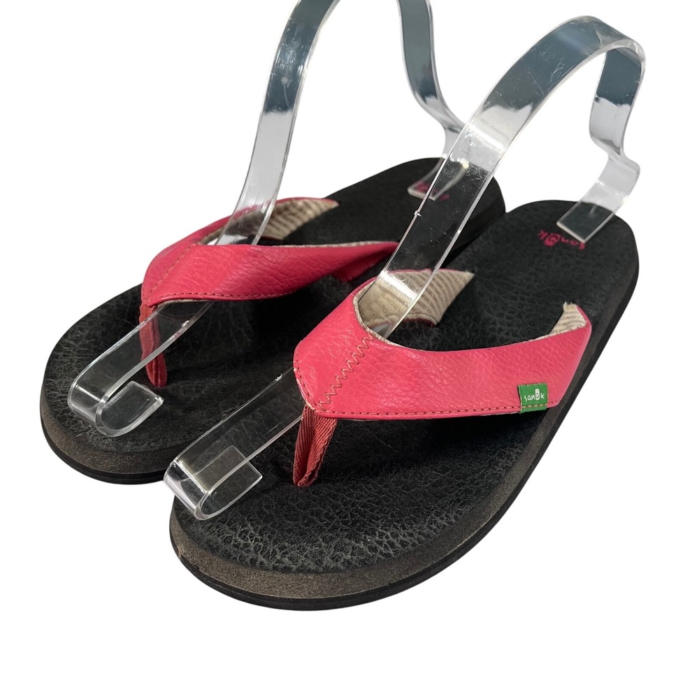 Sanuk Yoga Mat Flip Flops Womens Size 8 Pink Black Comfort Thong Sandals